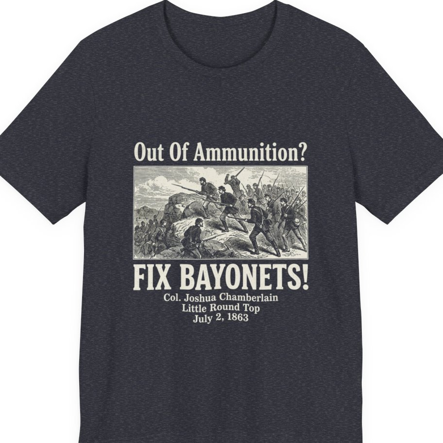 Out of Ammunition Fix Bayonets Premium Tee - Heather Navy front