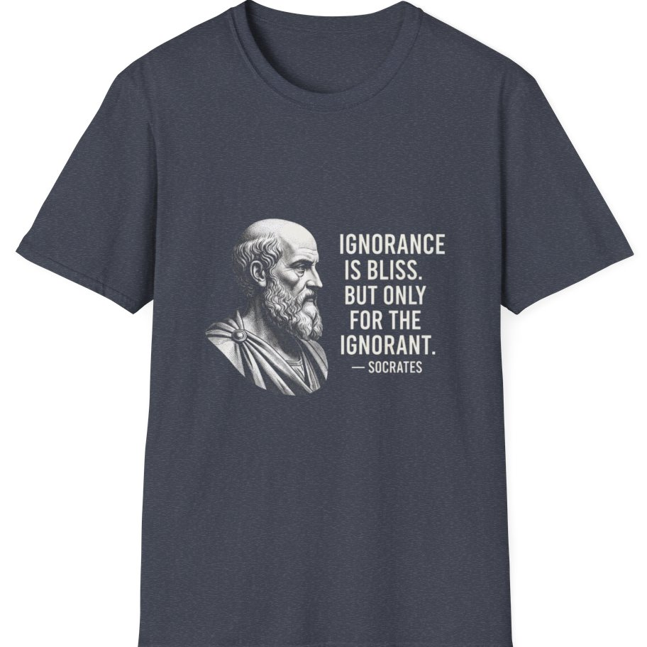 Socrates Ignorance Is Bliss Quote T-Shirt - Heather Navy front