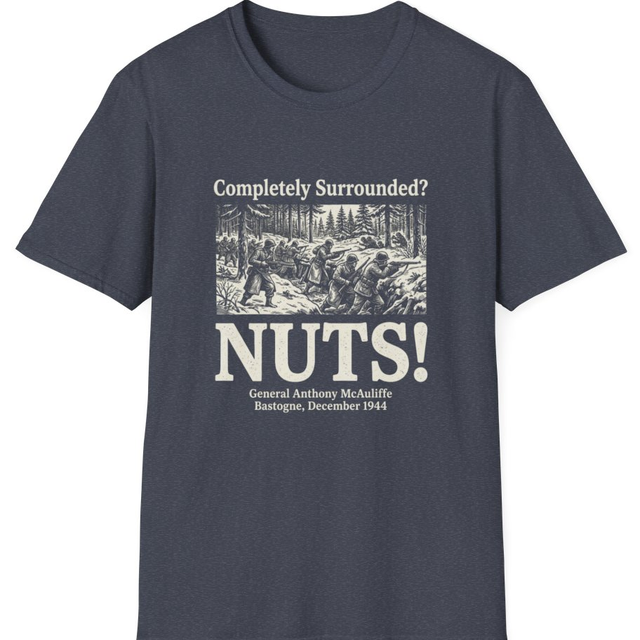 Bastogne Nuts Defiance T-Shirt - Heather Navy front