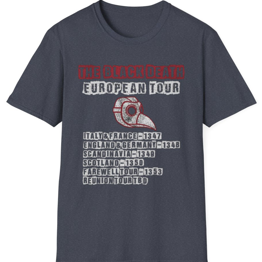 The Black Death European Tour T-Shirt - Heather Navy front