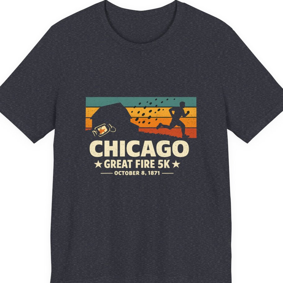 Chicago Great Fire 5K Retro Premium Tee - Heather Navy front