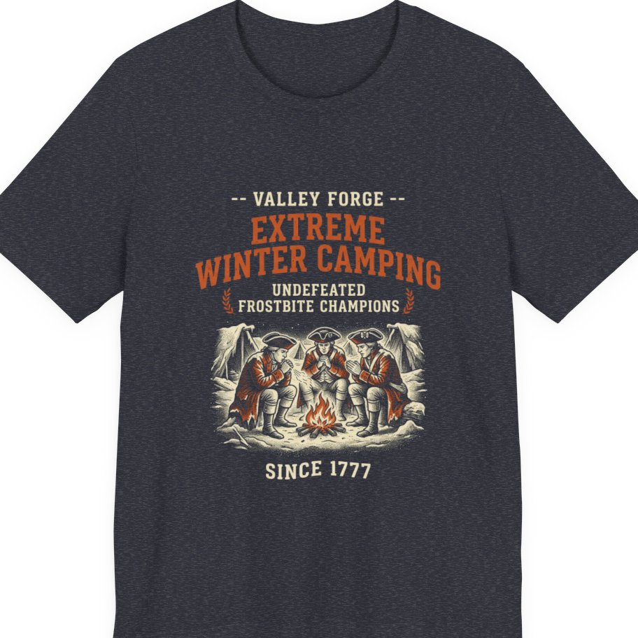 Valley Forge Winter Camping Premium Tee - Heather Navy front