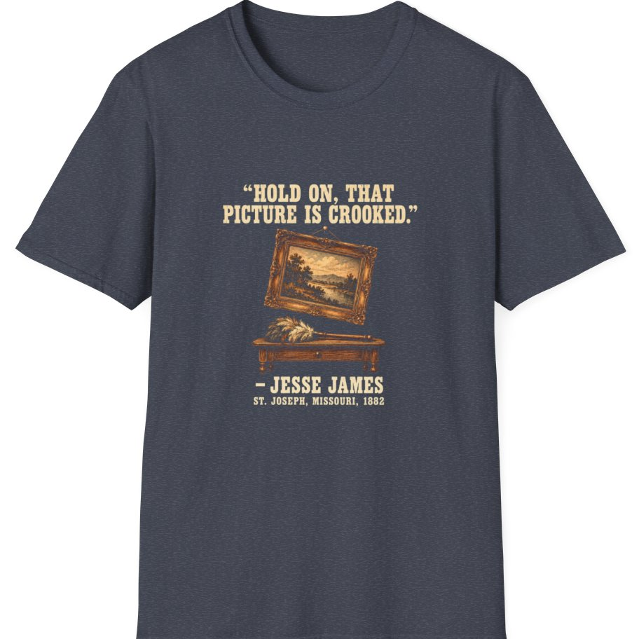Jesse James Crooked Picture T-Shirt - Heather Navy front