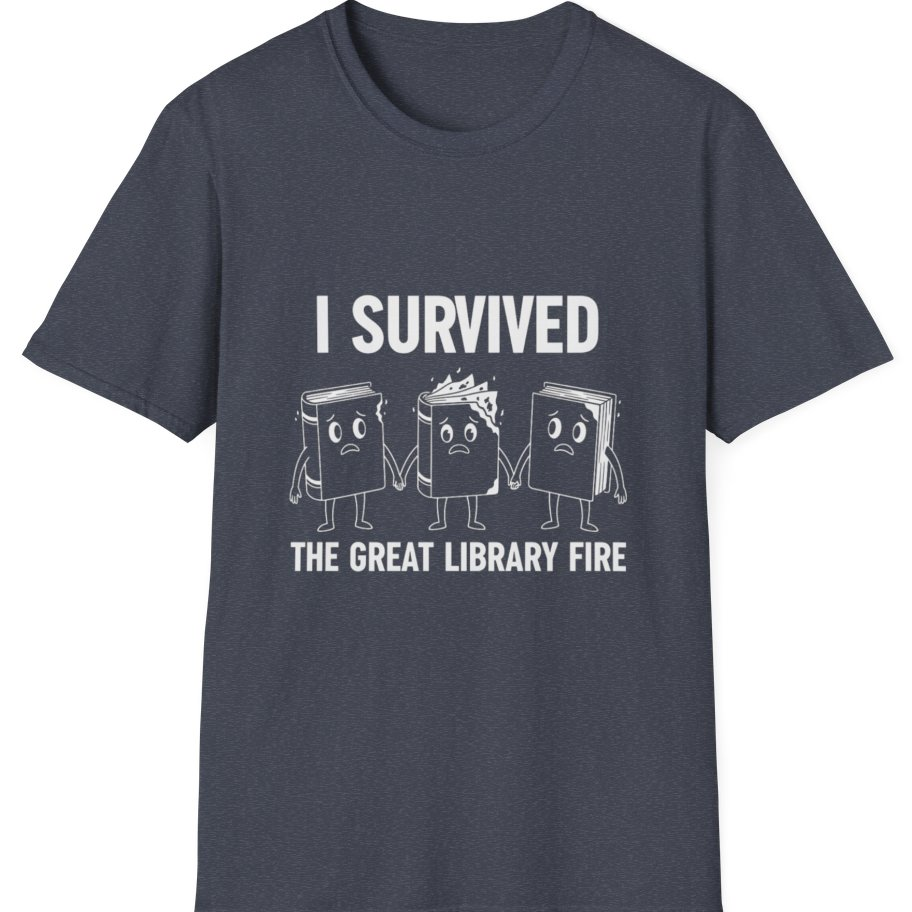 I Survived The Great Library T-Shirt - Heather Navy front