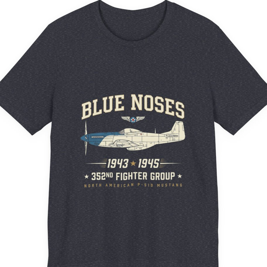Blue Nosed Fighter Group Premium Tee - Heather Navy front