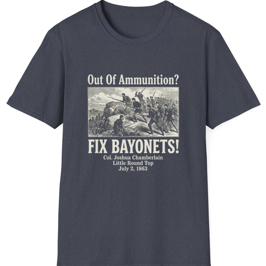 Out of Ammunition Fix Bayonets T-Shirt - Heather Navy front