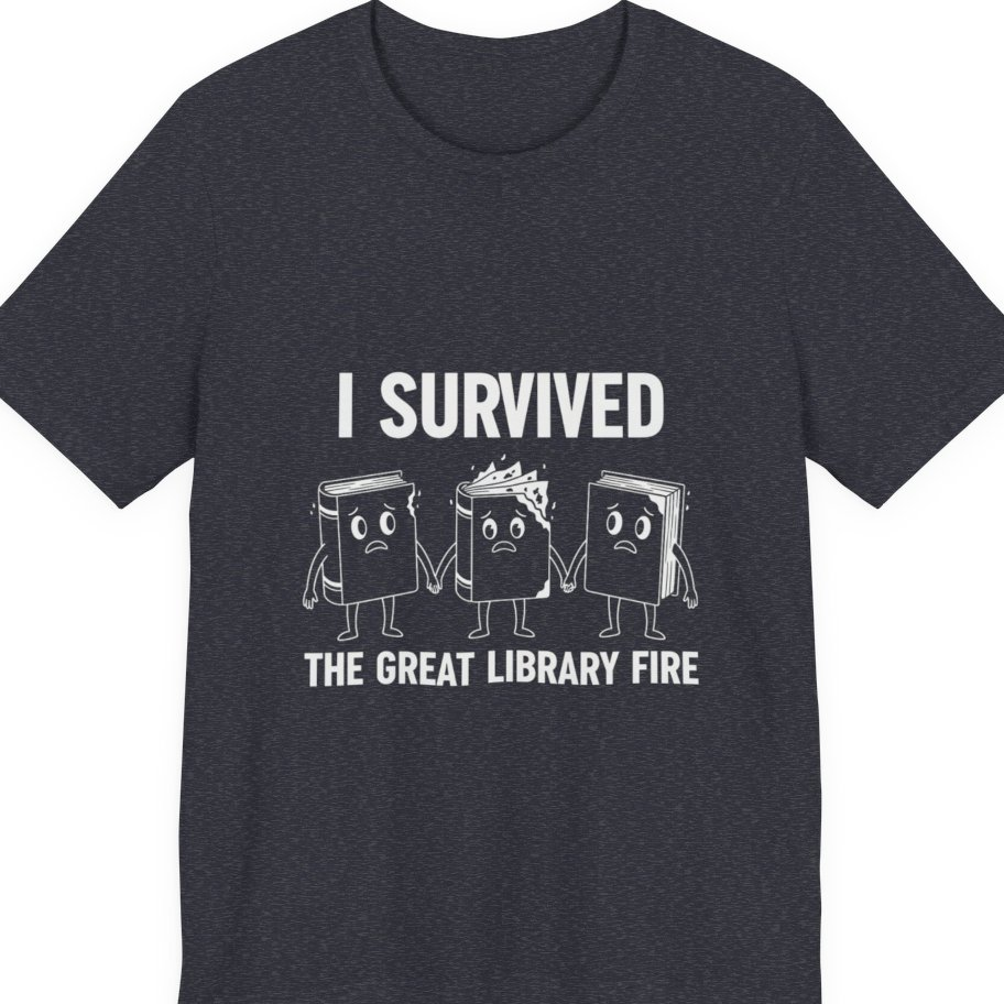 I Survived The Great Library Premium Tee - Heather Navy front