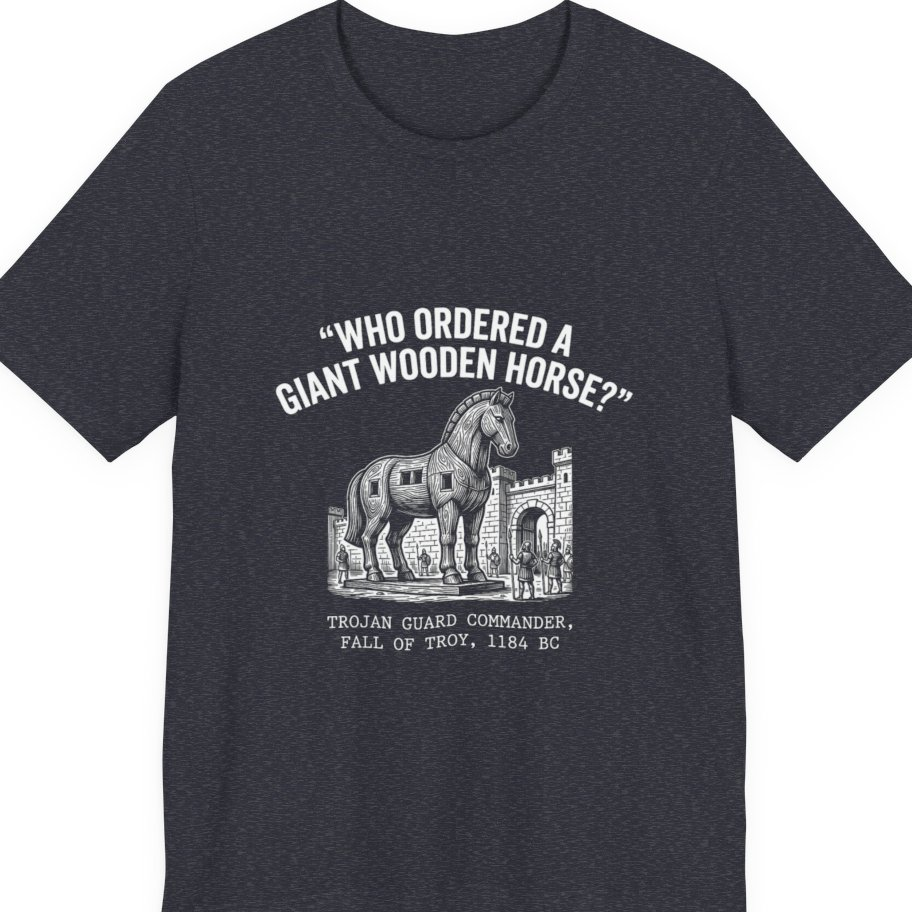 Trojan Horse Deadpan Satire Premium Tee - Heather Navy front