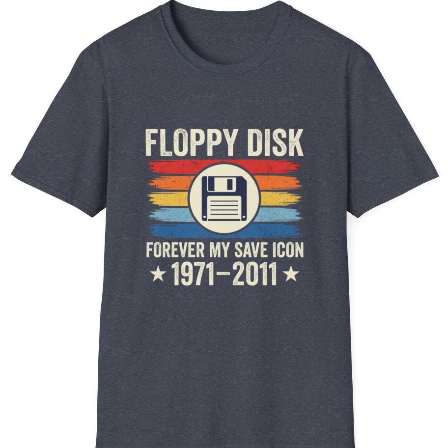 Floppy Disk Memorial T-Shirt - Heather Navy front