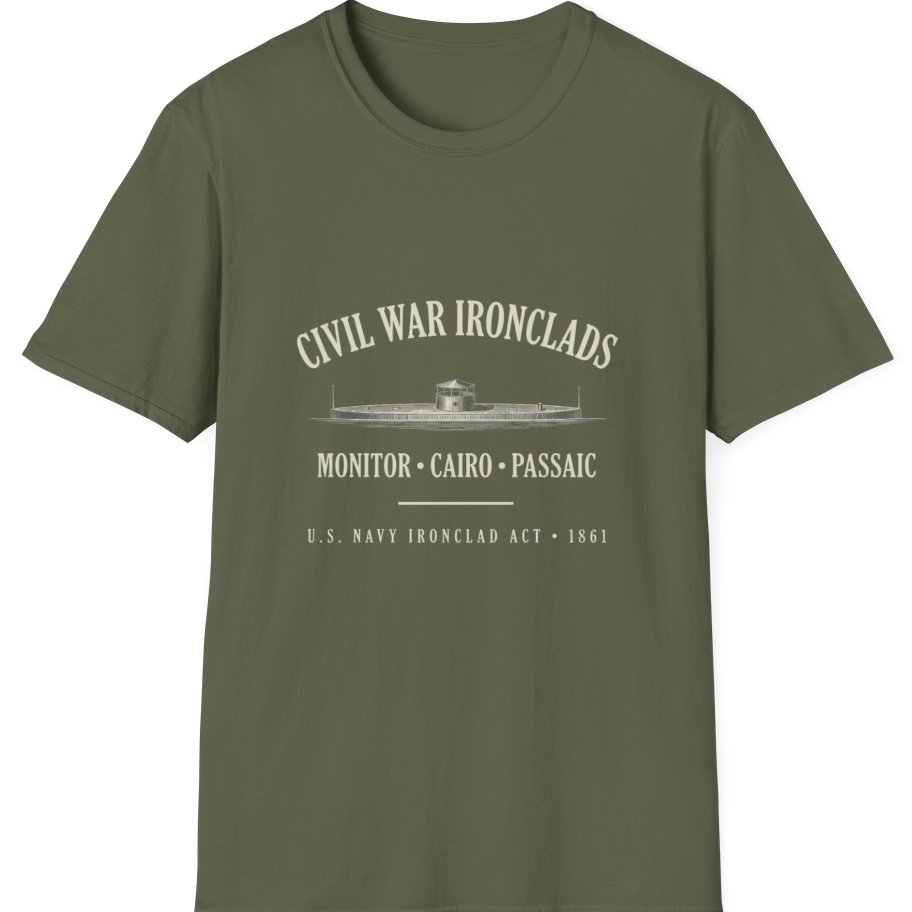 Civil War River Ironclads T-Shirt - Military Green front
