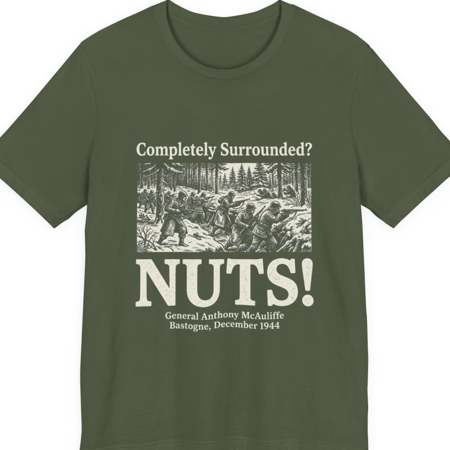 Bastogne Nuts Defiance Premium Tee - Military Green front