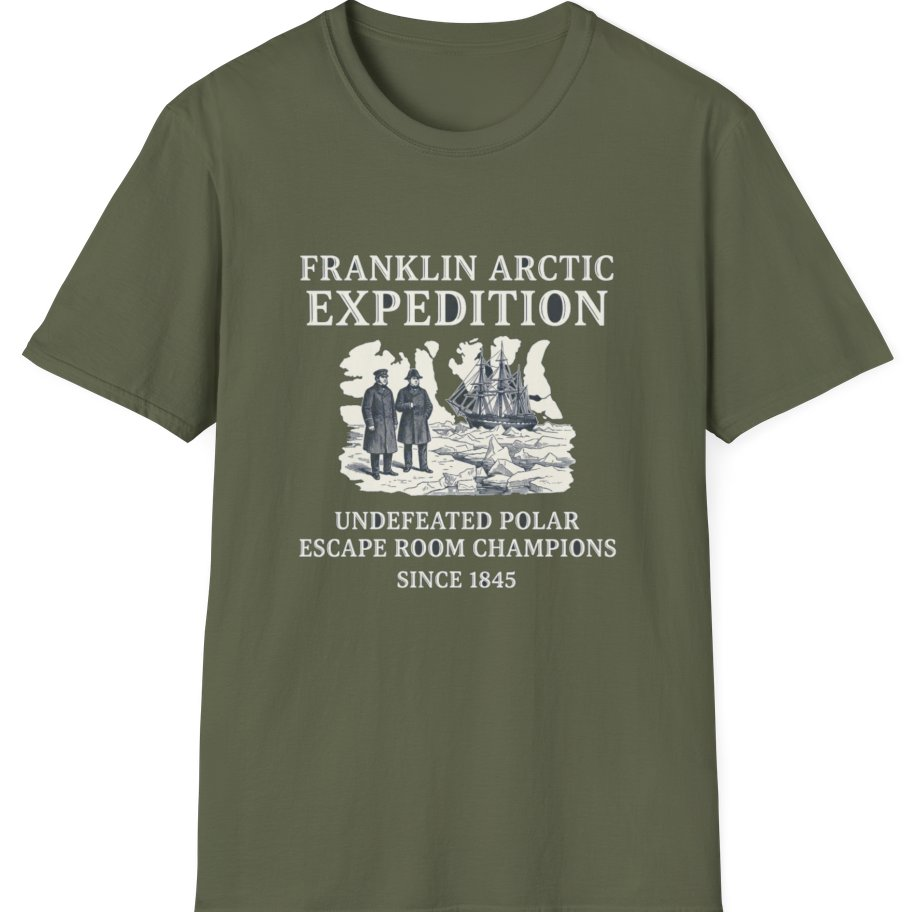 Franklin Arctic Expedition Escape Room T-Shirt - Military Green front