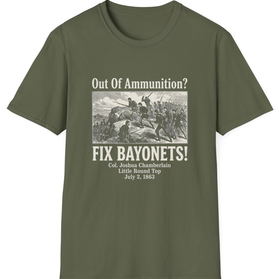 Out of Ammunition Fix Bayonets T-Shirt - Military Green front