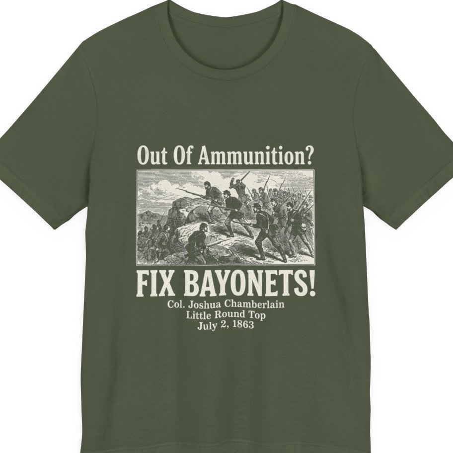 Out of Ammunition Fix Bayonets Premium Tee - Military Green front