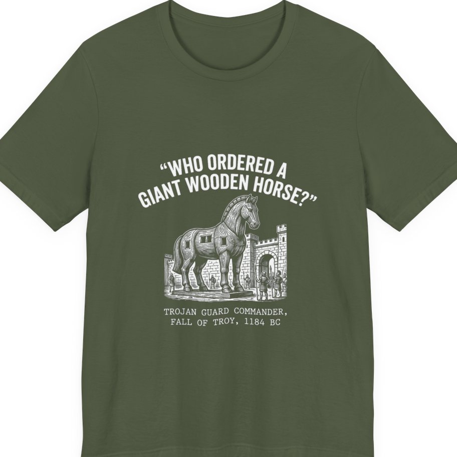 Trojan Horse Deadpan Satire Premium Tee - Military Green front