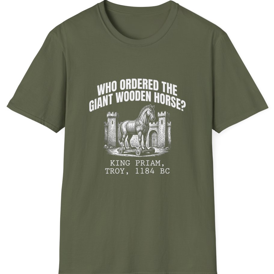Trojan Wooden Horse T-Shirt - Military Green front