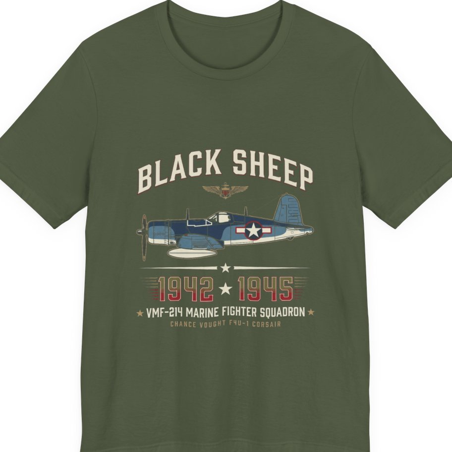 Black Sheep Squadron Crest Premium Tee - Military Green front