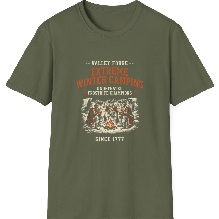 Valley Forge Winter Camping T-Shirt - Military Green front