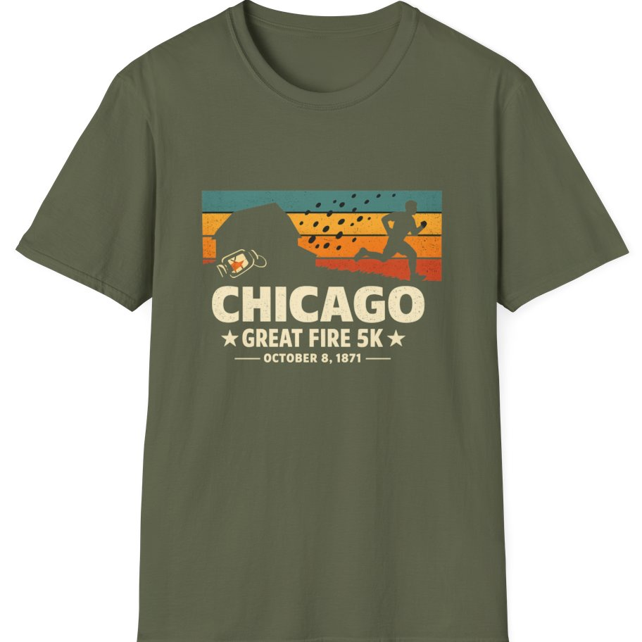 Chicago Great Fire 5K Retro T-Shirt - Military Green front