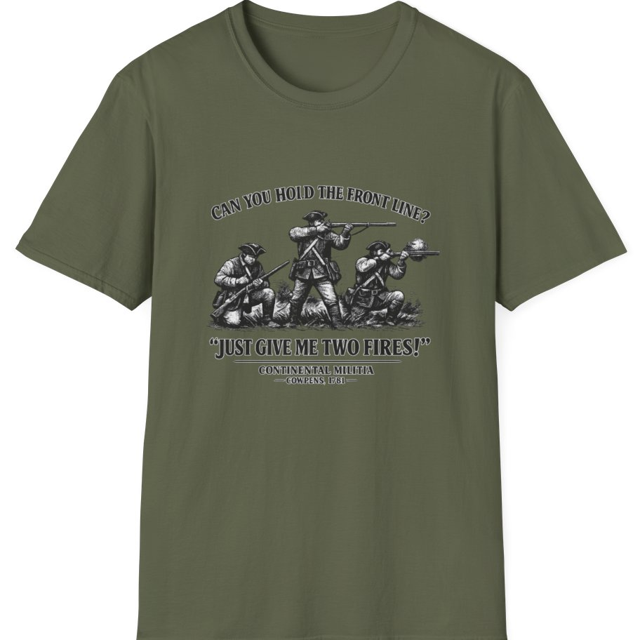 Continental Militia Two Fires Cowpens T-Shirt - Military Green front