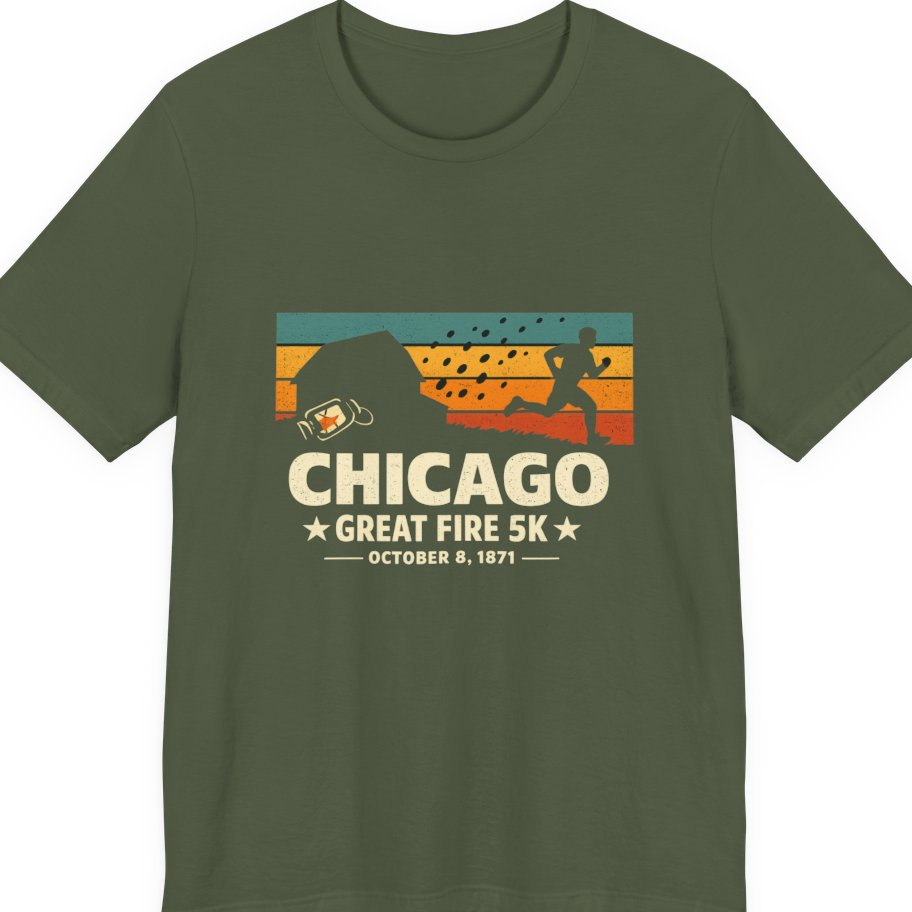 Chicago Great Fire 5K Retro Premium Tee - Military Green front