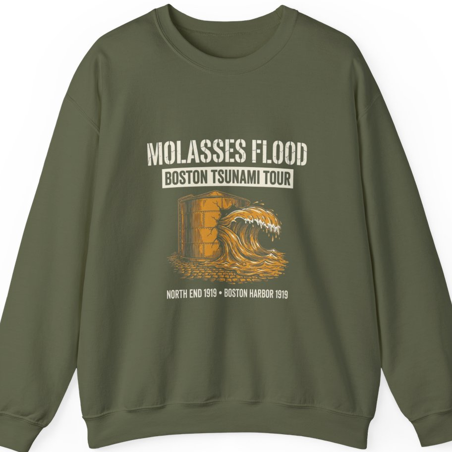 Boston Molasses Flood Tour Sweatshirt - Military Green front