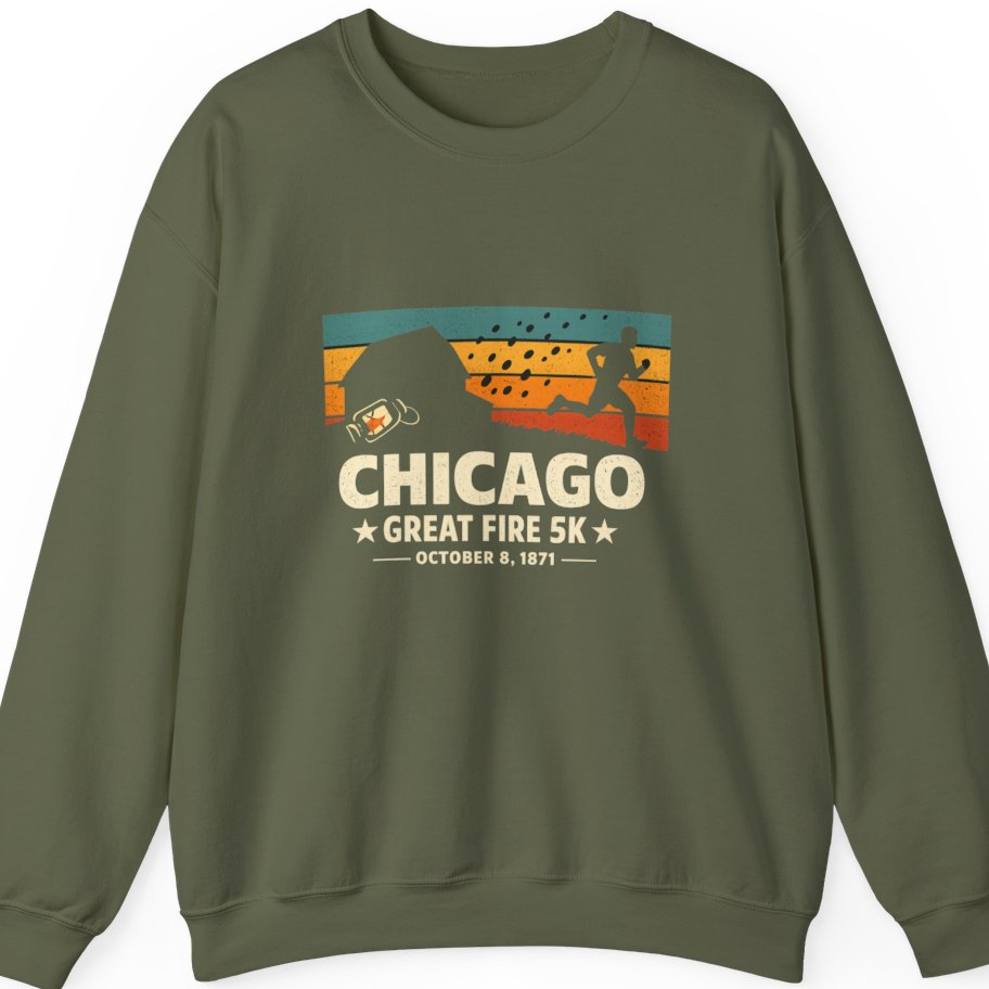 Chicago Great Fire 5K Retro Sweatshirt - Military Green front