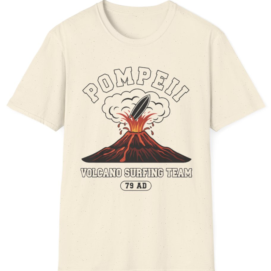 Pompeii Volcano Surfing Team T-Shirt - Natural front