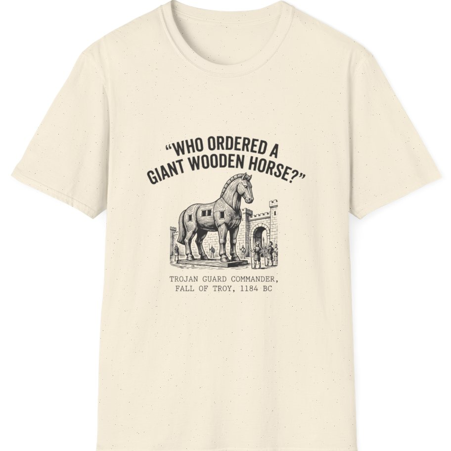 Trojan Horse Deadpan Satire T-Shirt - Natural front