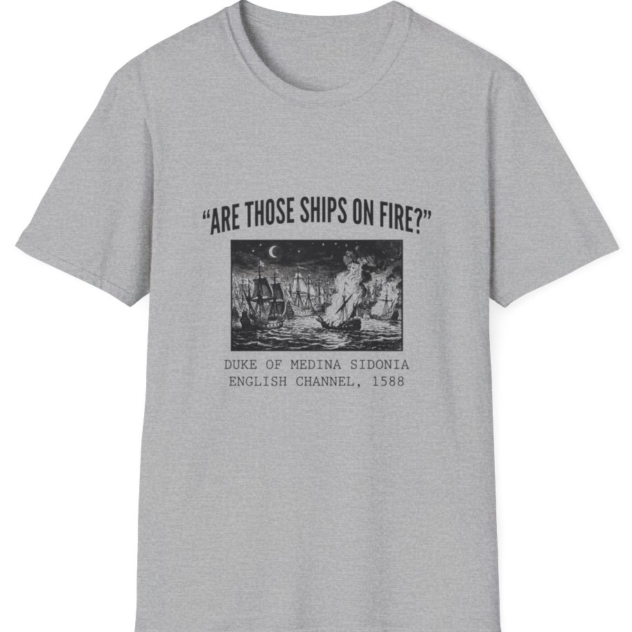 Spanish Armada Fire Ships T-Shirt - Sport Grey front