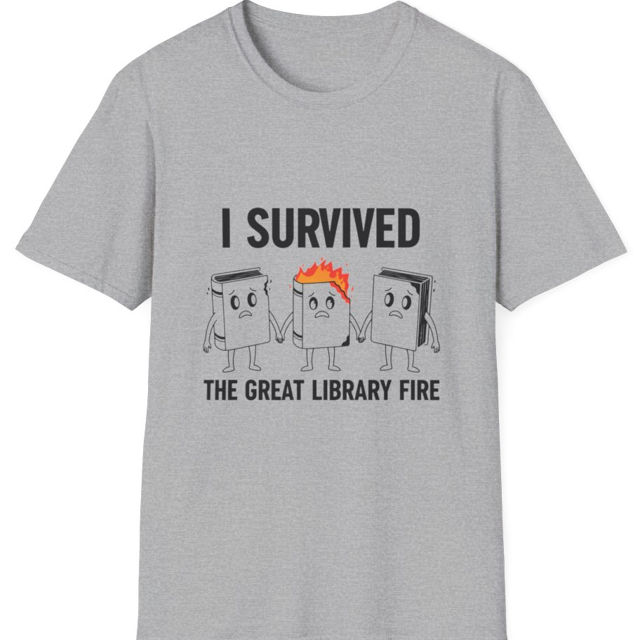 I Survived The Great Library T-Shirt - Sport Grey front