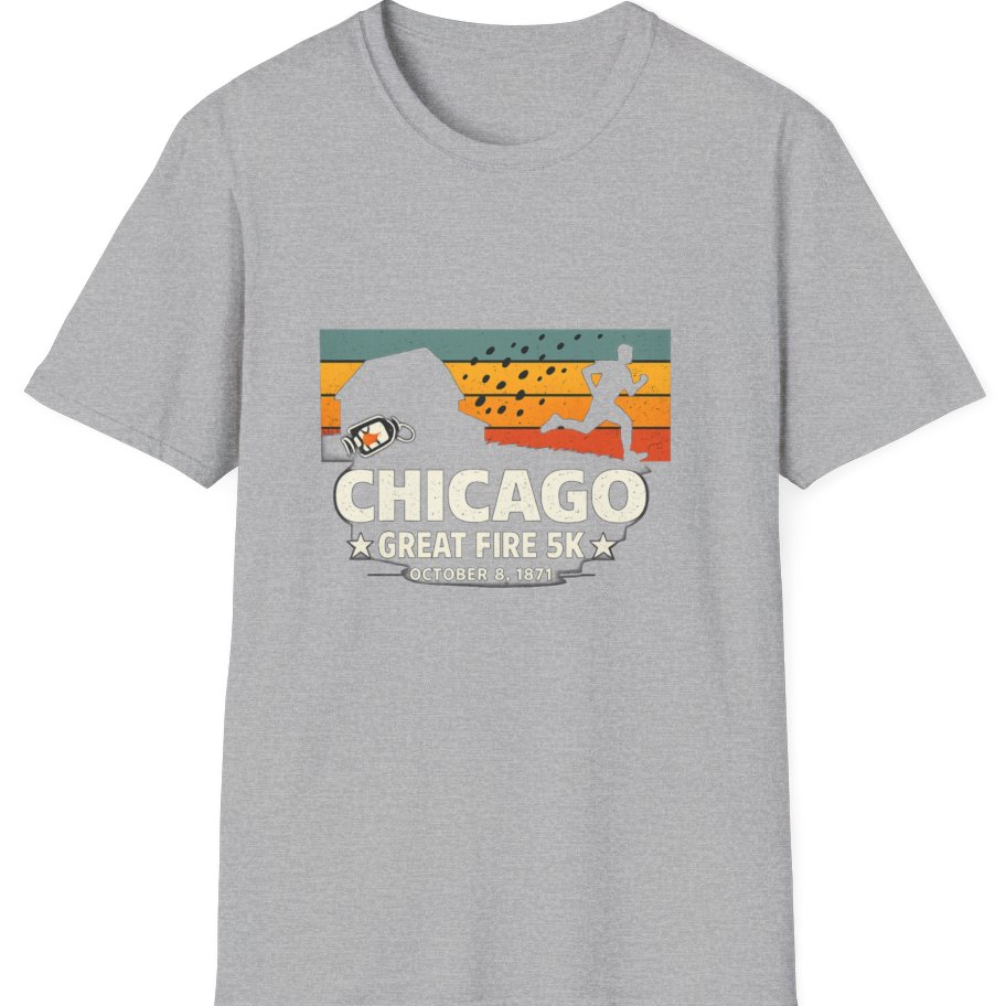 Chicago Great Fire 5K Retro T-Shirt - Sport Grey front