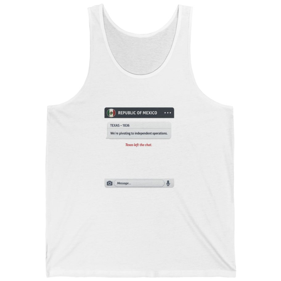 Texas Independence Group Chat Tank Top - White front