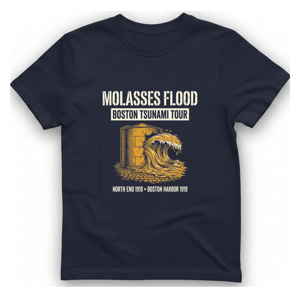Boston Molasses Flood Tour T-Shirt - Heather Navy front