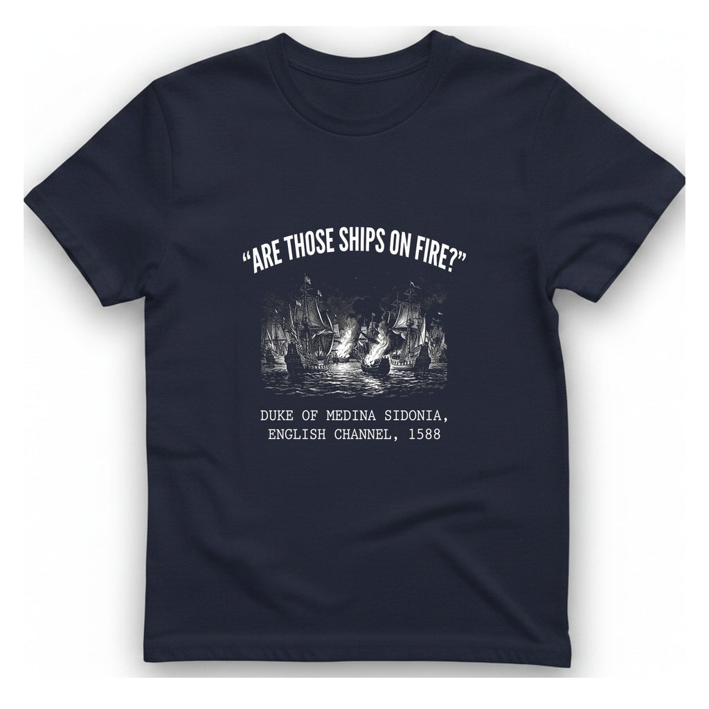 Spanish Armada Fire Ships T-Shirt - Heather Navy front