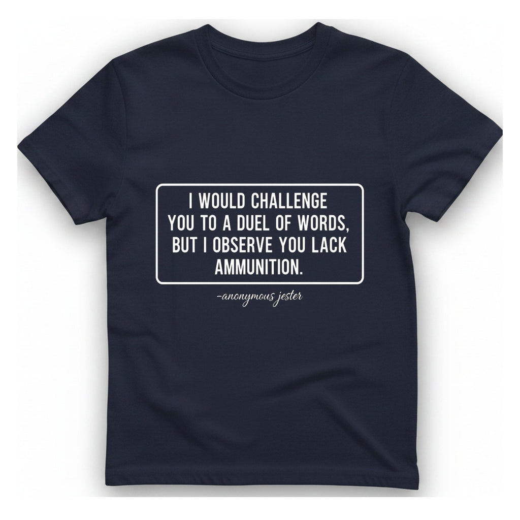 Duel of Words T-Shirt - Heather Navy front