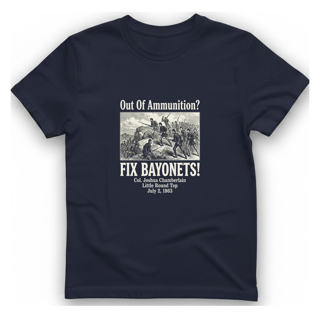 Out of Ammunition Fix Bayonets T-Shirt - Heather Navy front