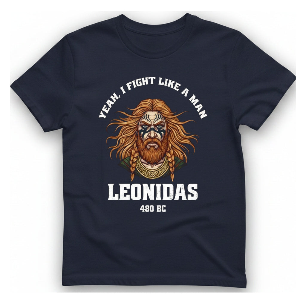 Leonidas Fight Like Man T-Shirt - Heather Navy front