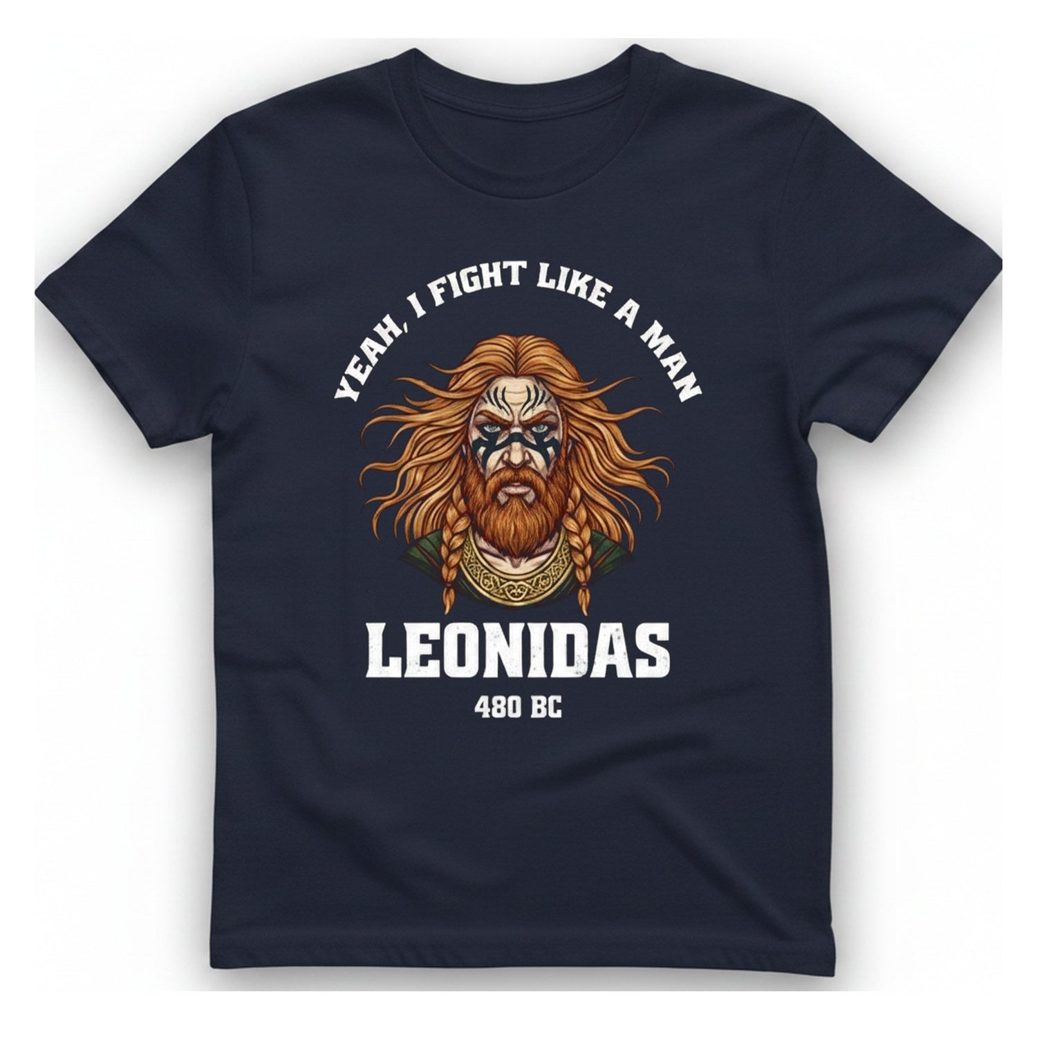 Leonidas Fight Like Man T-Shirt - Heather Navy front