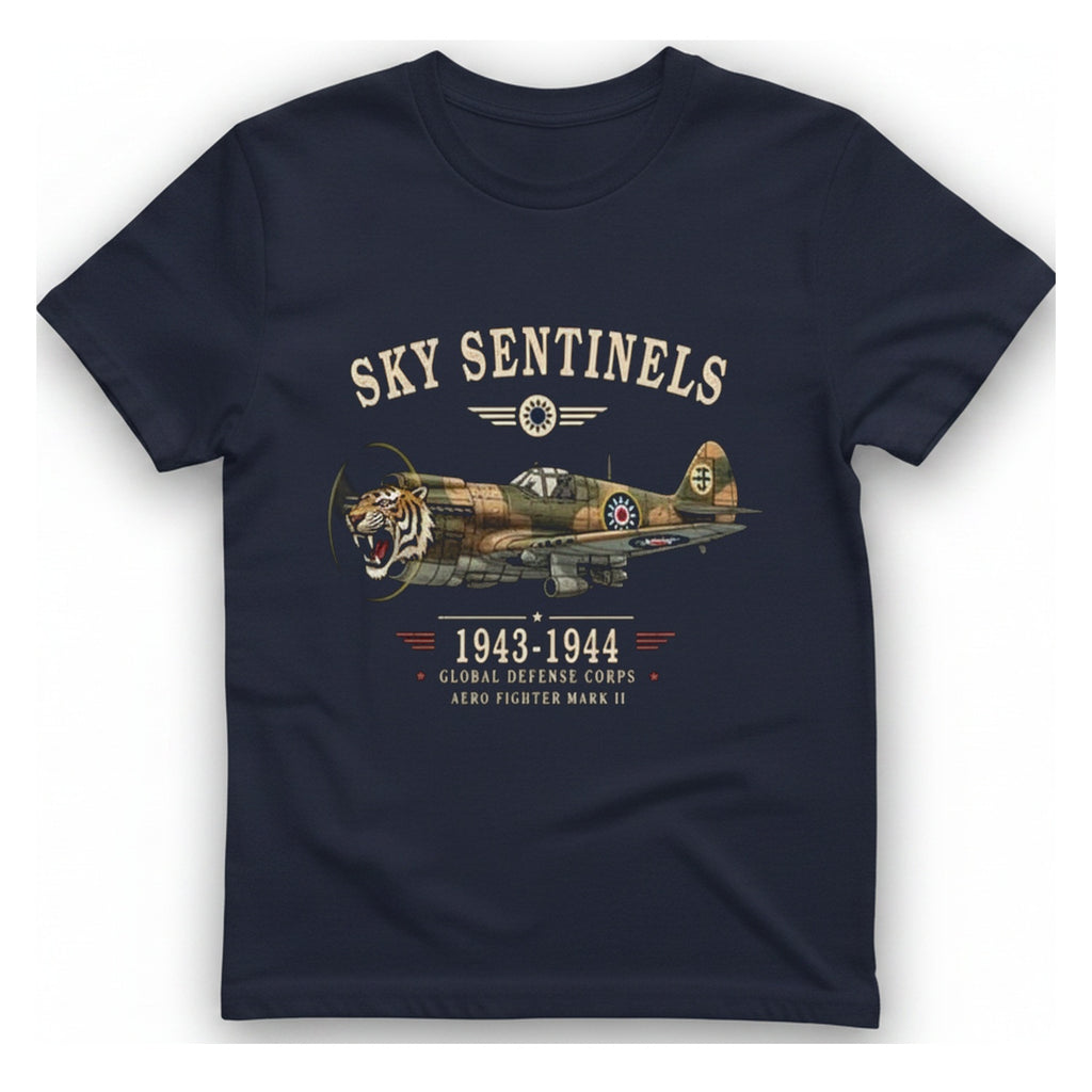 Sky Sentinels Fighter Plane T-Shirt - Heather Navy front