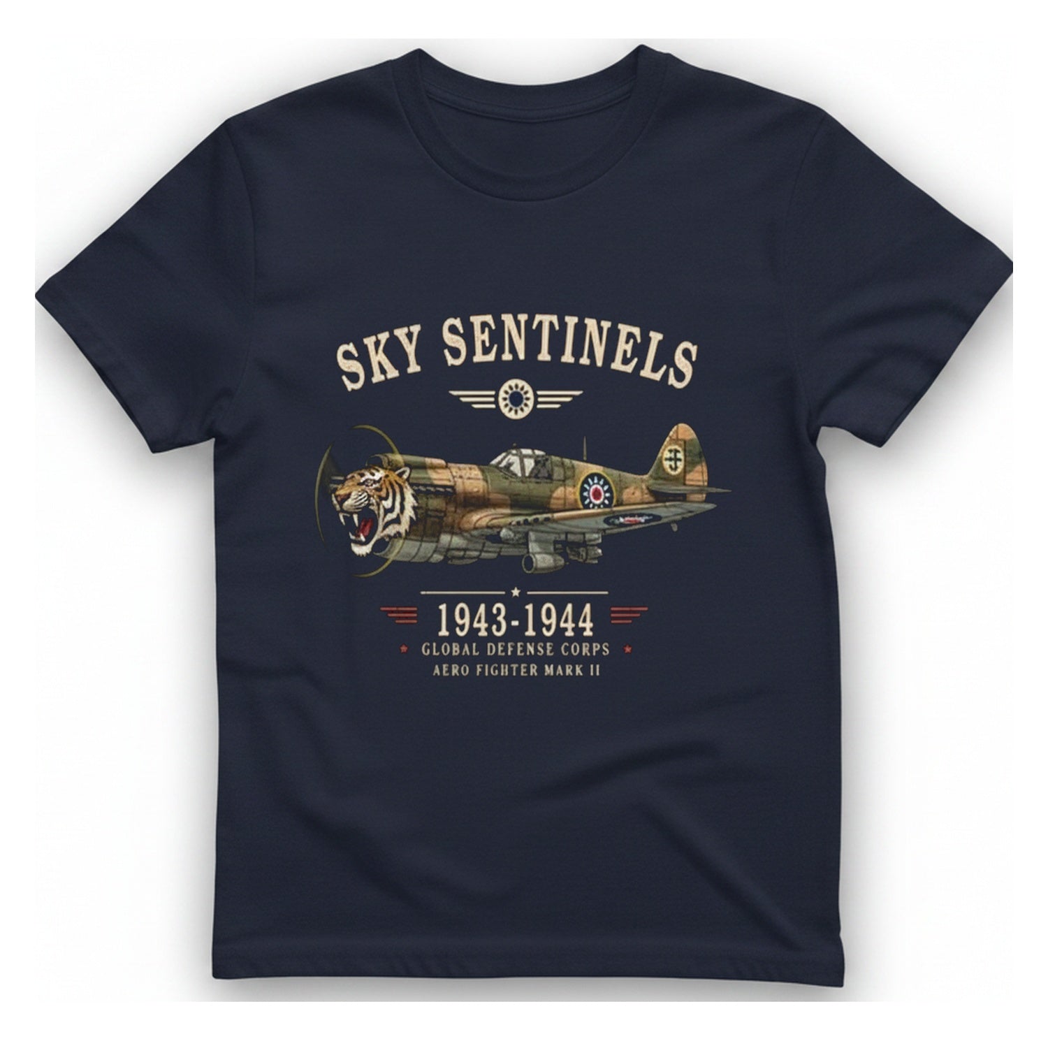 Sky Sentinels Fighter Plane T-Shirt - Heather Navy front
