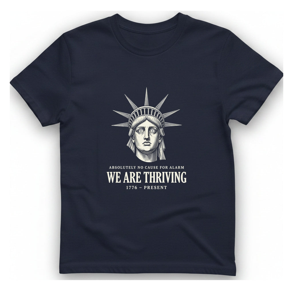 Lady Liberty We Are Thriving T-Shirt - Heather Navy front
