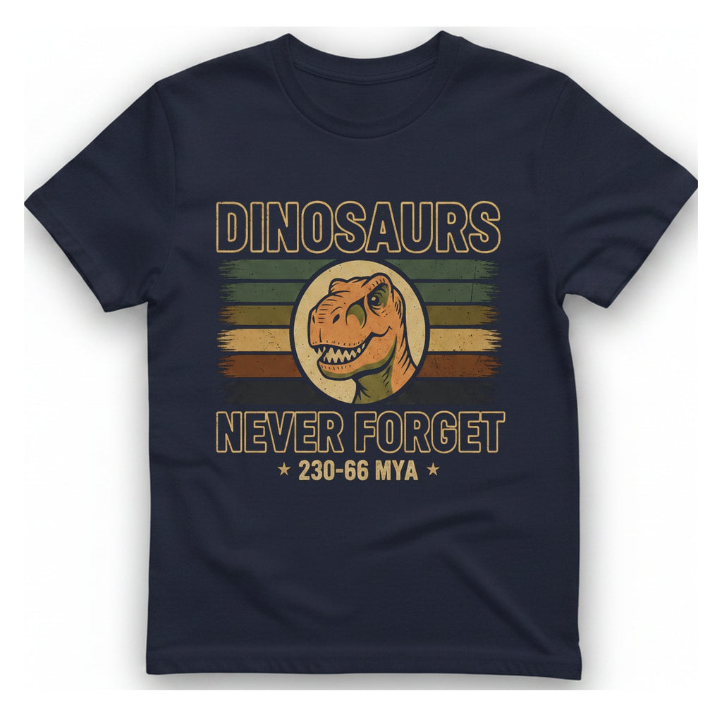 Dinosaurs Never Forget T-Shirt - Heather Navy front