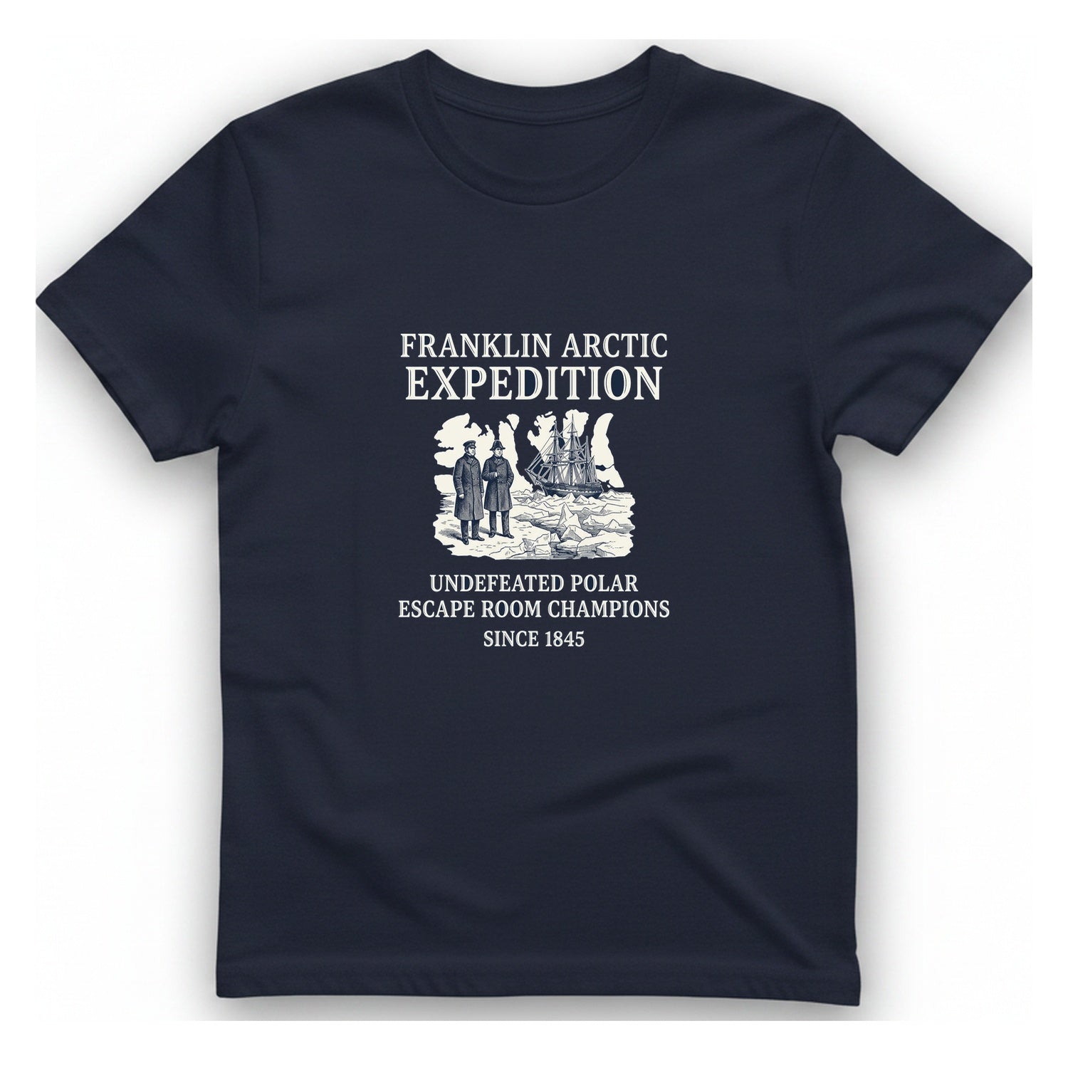 Franklin Arctic Expedition Escape Room T-Shirt - Heather Navy front