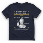 A Roman Walks Into A T-Shirt - Heather Navy front