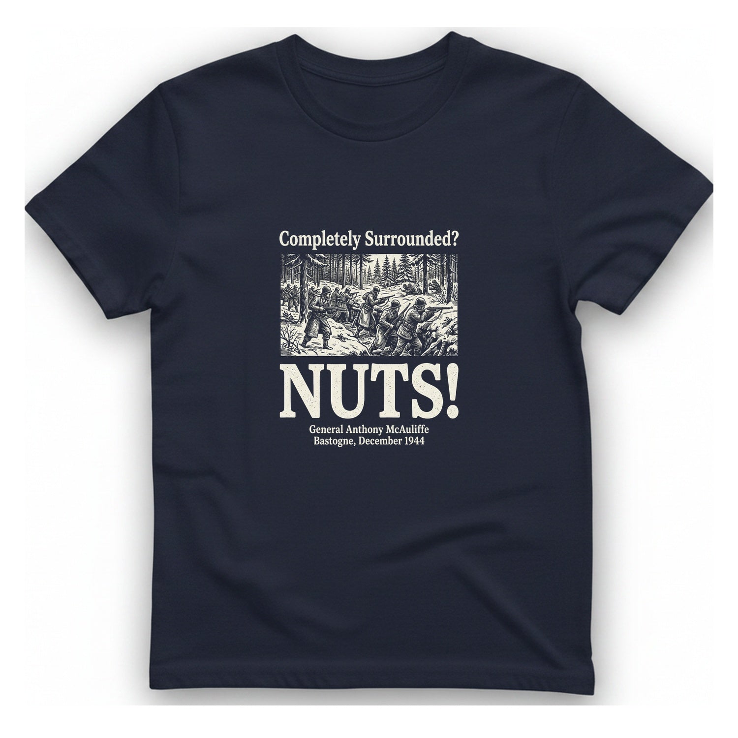 Bastogne Nuts Defiance T-Shirt - Heather Navy front