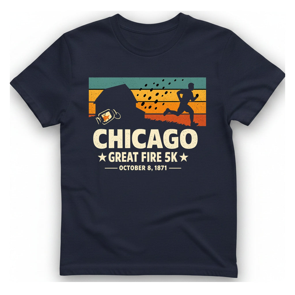 Chicago Great Fire 5K Retro T-Shirt - Heather Navy front
