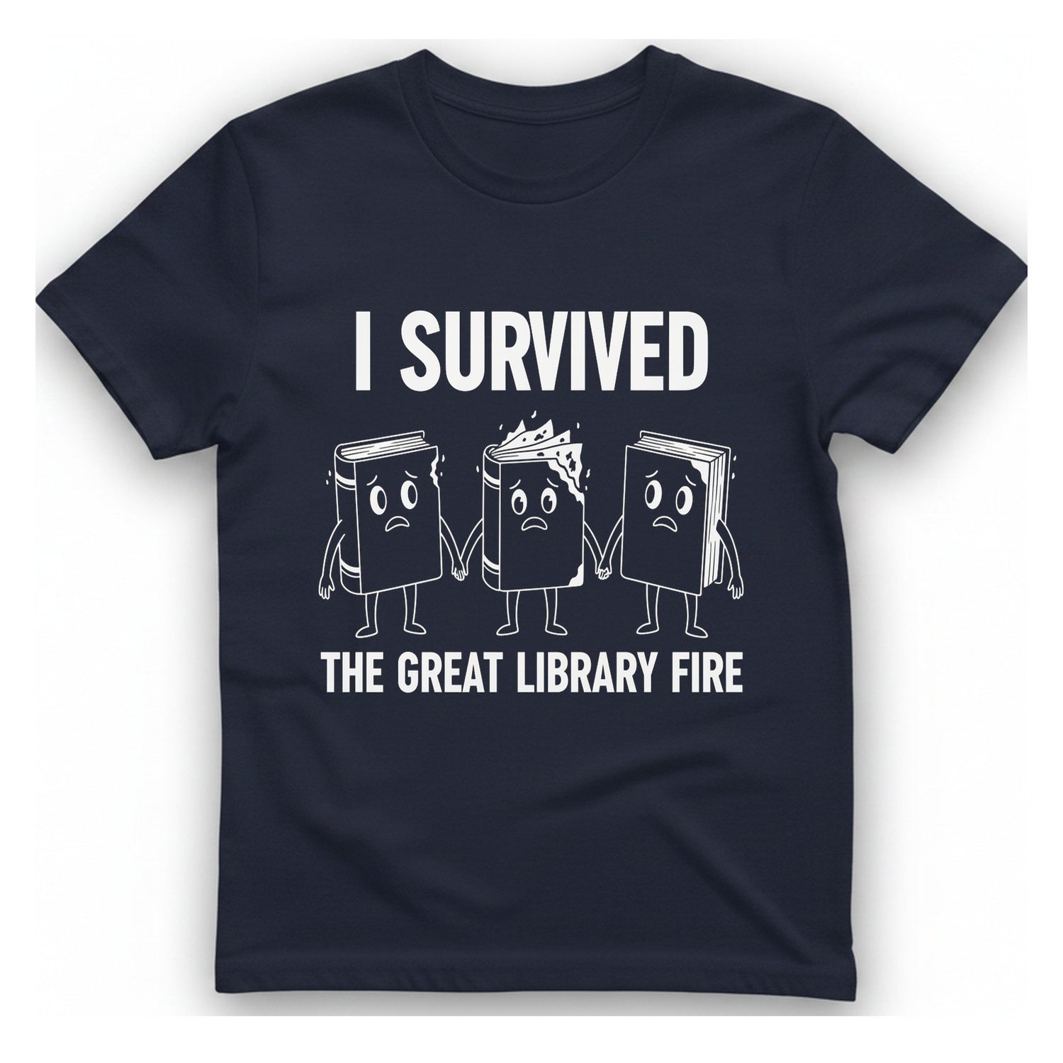 I Survived The Great Library T-Shirt - Heather Navy front