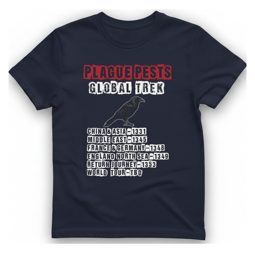 Plague Pests Global Trek T-Shirt - Heather Navy front
