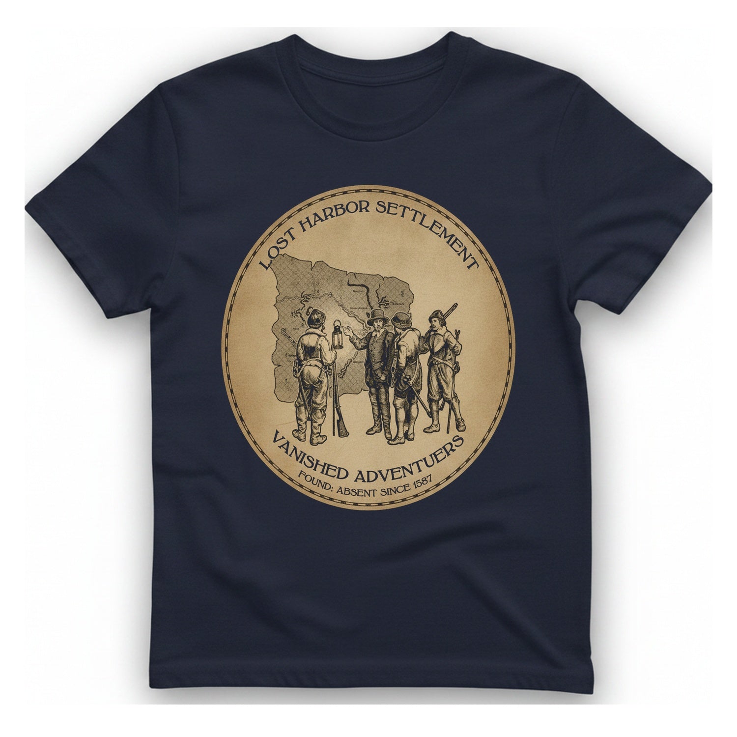 Lost Harbor Settlement T-Shirt - Heather Navy front